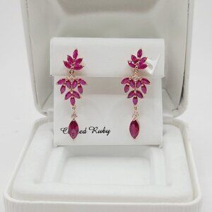 14KT Rose Gold Over Silver Ruby & White Sapphire Flower Earrings $250